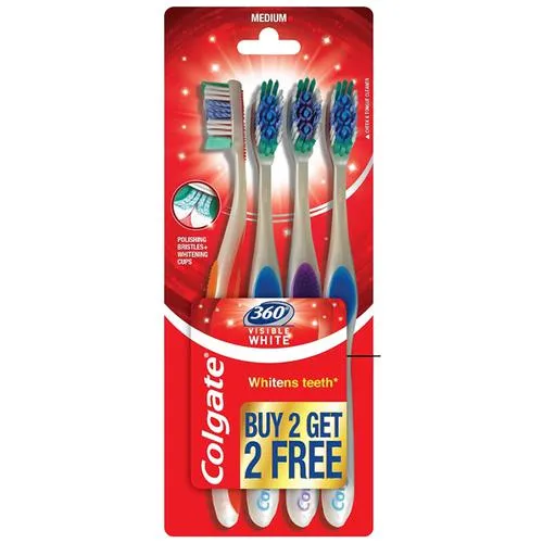 Colgate 360 Visible White Toothbrush, 4 pcs (Buy 2 Get 2 Free)