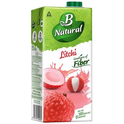 B Natural Litchi Juice Rich In Fibre, Vitamin C & E, 100% Fruit Pulp & 0% Concentrate, 1L Carton