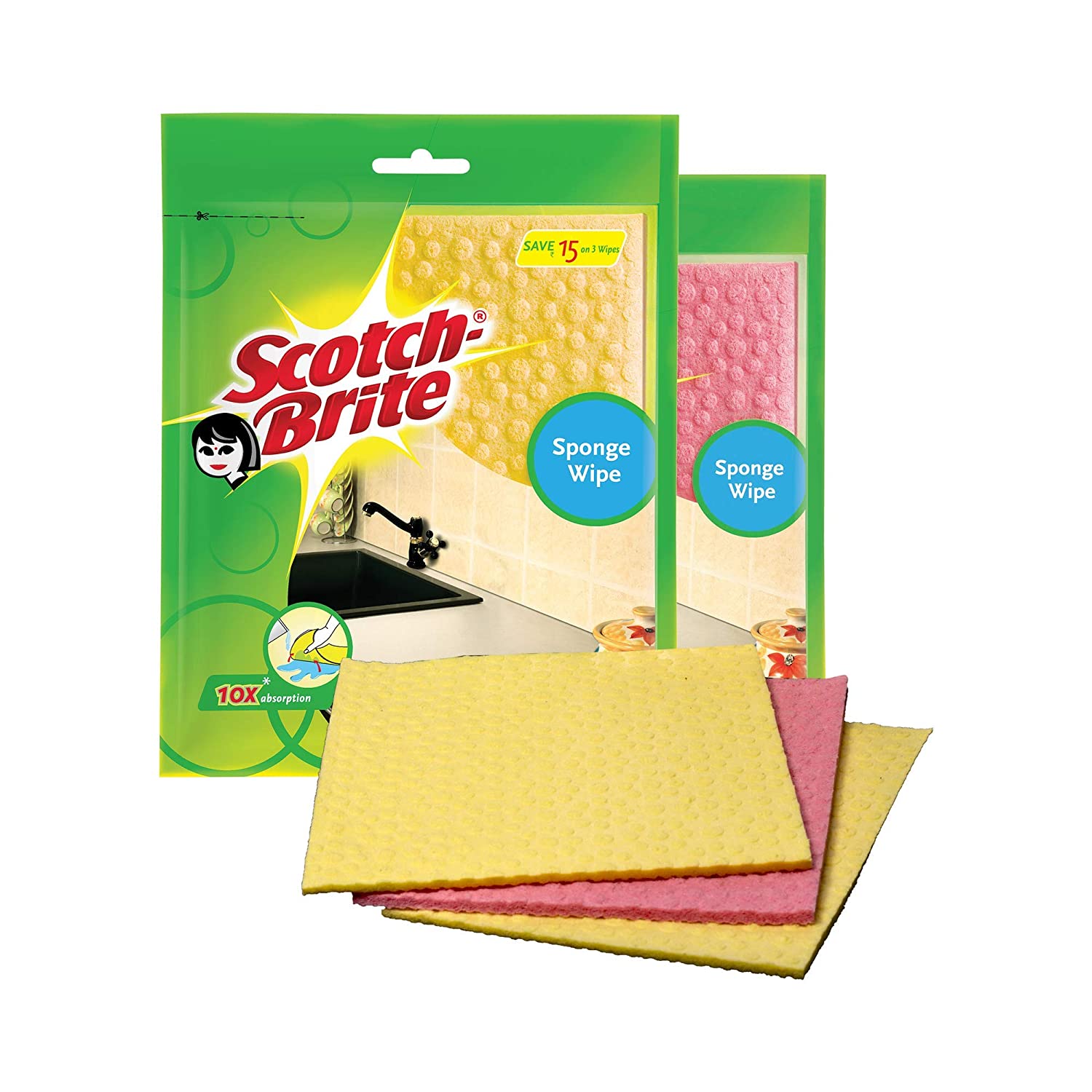 Scotch-Brite Sponge Wipe, Pack of 3 (Color May Vary)
