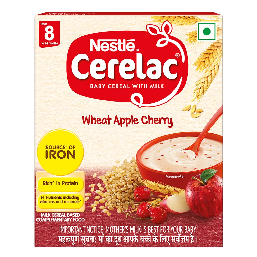 Nestle Cerelac Baby Cereal with Milk, Wheat Apple Cherry From 8 to 24 Months 300g