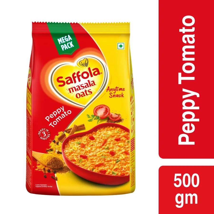 Saffola Masala Oats Tasty Evening Snack, Fibre Rich, Peppy Tomato, 500g