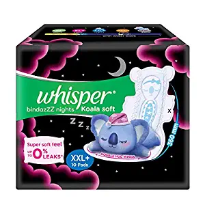 Whisper Bindazzz Nights Koala Soft Sanitary Pads, XXL+ 10 Count