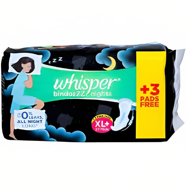 Whisper Bindazzz Nights XL+ 27 Count +3 Pads Free