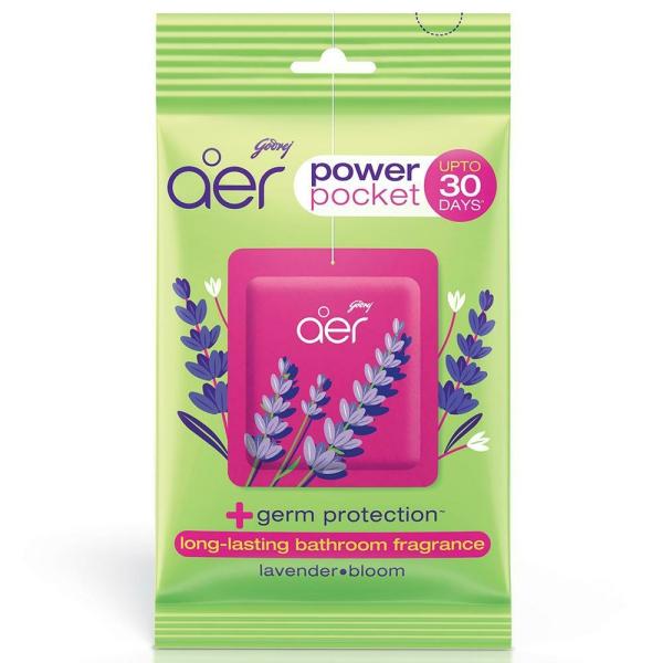 Godrej Aer Power Pocket Long Lasting Bathroom Fragrance Air Freshener, Lavender Bloom 10g