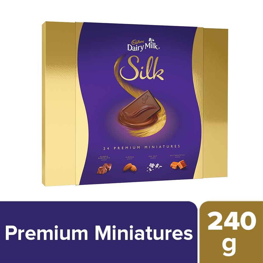 Cadbury Dairy Milk Silk 24 Premium Miniatures (Classic Chocolate, Almond,Sea Salt & Butter Scotch) 240gm
