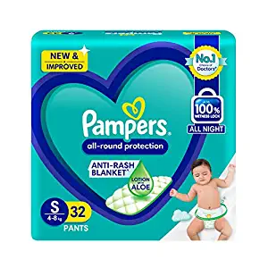 Pampers New All round Protection Diaper Pants Small (S), (4-8kg) 32 Count
