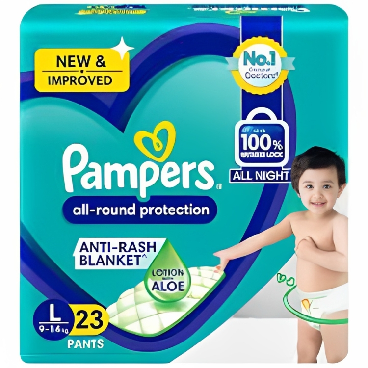 Pampers New Diapers Pants Large (L), (9-14kg) 23 Count