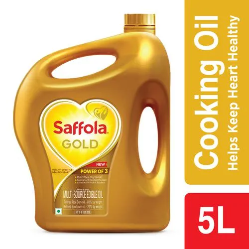Saffola Gold Power of 3 Refined Blended Cooking Oil 5L Jar
